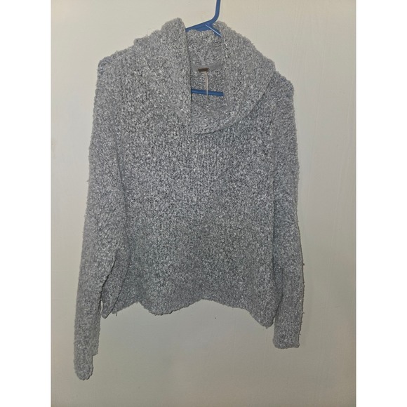 Free People Grey Cowl Neck Cropped Boucle Knit Sweater Womens XS OB1041935 - Picture 2 of 5